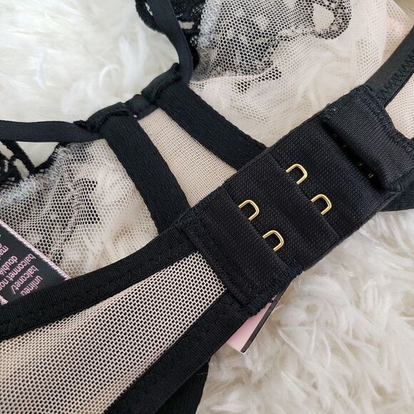 Victoria's Secret 32D Black Mesh Dragon Lace Unlined Balconet Sexy Bra - Picture 4 of 6